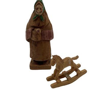 Anri Hand Carved Figurine, Grandmother with Rocking Horse